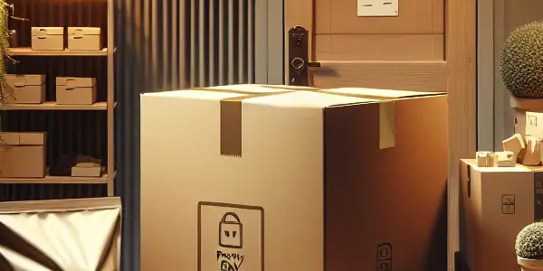 A cozy room featuring a discreet cardboard box and protective materials, emphasizing privacy and security.