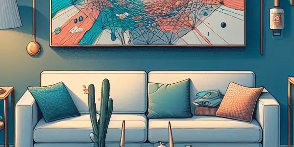 A cozy living room scene promoting responsible enjoyment of Japanese films with elements of hygiene and mental well-being.