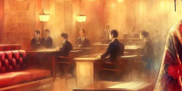 A confident fictional actress in a stylish kimono, set in a vintage film studio with romantic elements.