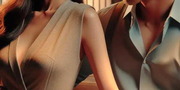 A tense yet intimate moment between a young woman and a man in a modern Korean living room.