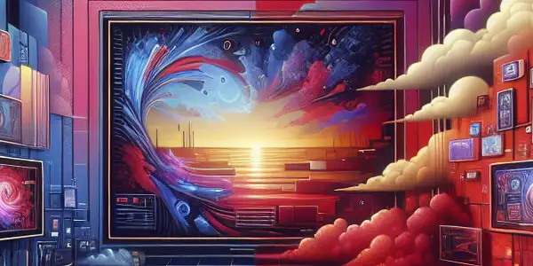 A futuristic digital landscape showcasing vibrant screens of adult video categories with elements of exploration and privacy.