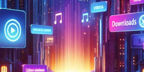 A vibrant digital landscape featuring a futuristic interface for adult content, blending technology and nature in a pixelated cityscape.