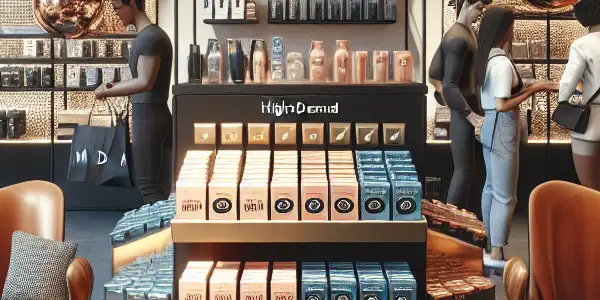 A contemporary boutique showcasing a variety of stylish condoms, with diverse customers browsing in a welcoming atmosphere.